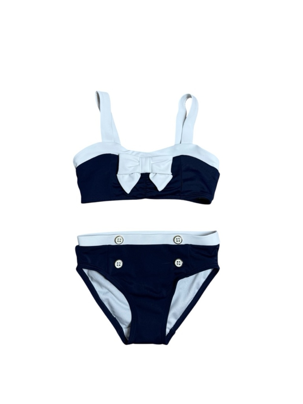 Janie and Jack Navy / White Recycled Retro Bow 2-Piece Swimsuit